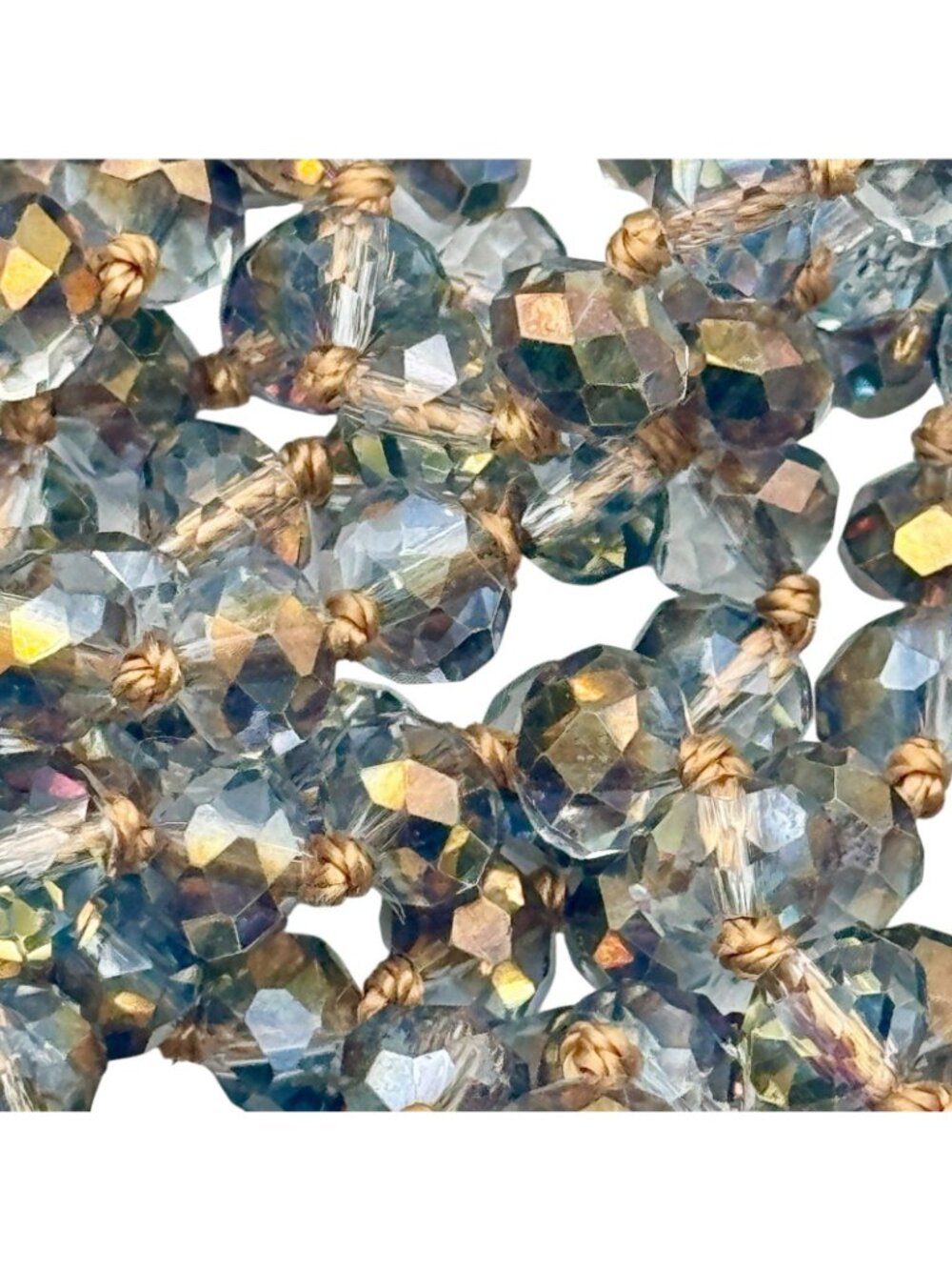Vintage Crystal Bead Flapper Necklace 58” Hand Knotted Silk Faceted Blue Purple - Picture 11 of 14